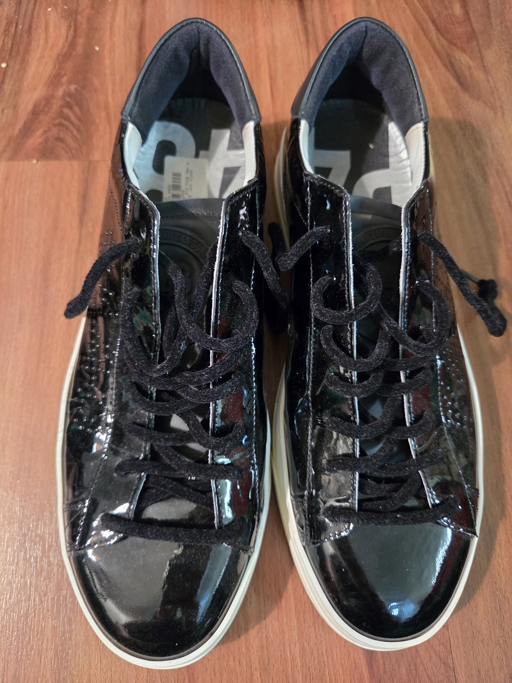 P448 John Black Patent Leather Sneakers Men's Size 44 US 11 Made in Italy